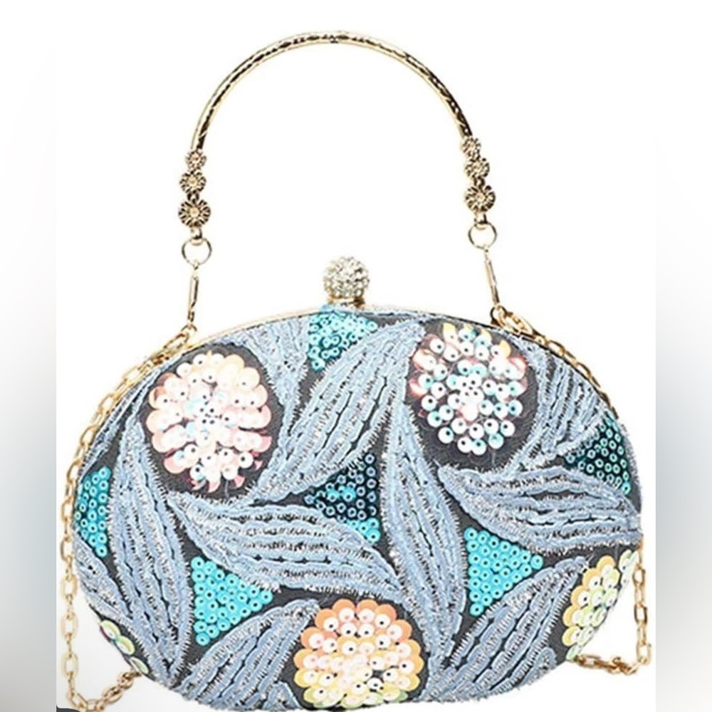 AMOYER Sequin Evening Purse Beaded Top Handle Clutch NWT